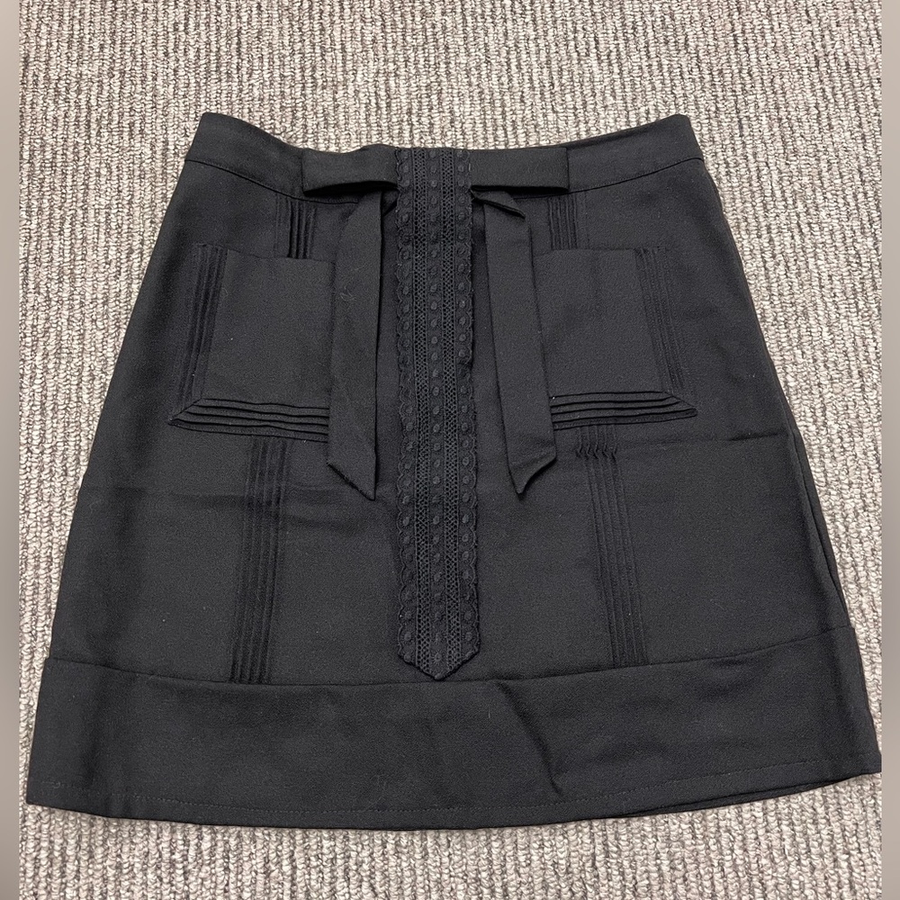Black Women's A-Line Skirt with Waist Tie